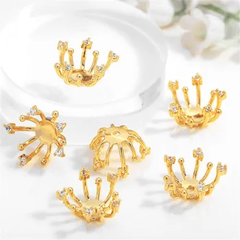 

5 pcs Brass Cubic Zirconia Bead Caps Flower Bead Caps Brooch Component BC010