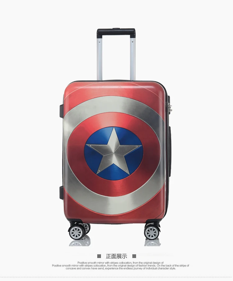 Чемодан на колесиках с рисунком Капитана Америки, чемодан на колесиках Marvel, багаж для путешествий для фанатов-героев, роскошный чемодан из поликарбоната