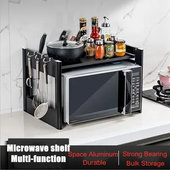 

Kitchen Multifunction Oven Microwave Rack Under Cabinet Organizer Stainless Steel Seasoning Shelves Kitchen Storage Racks Holder