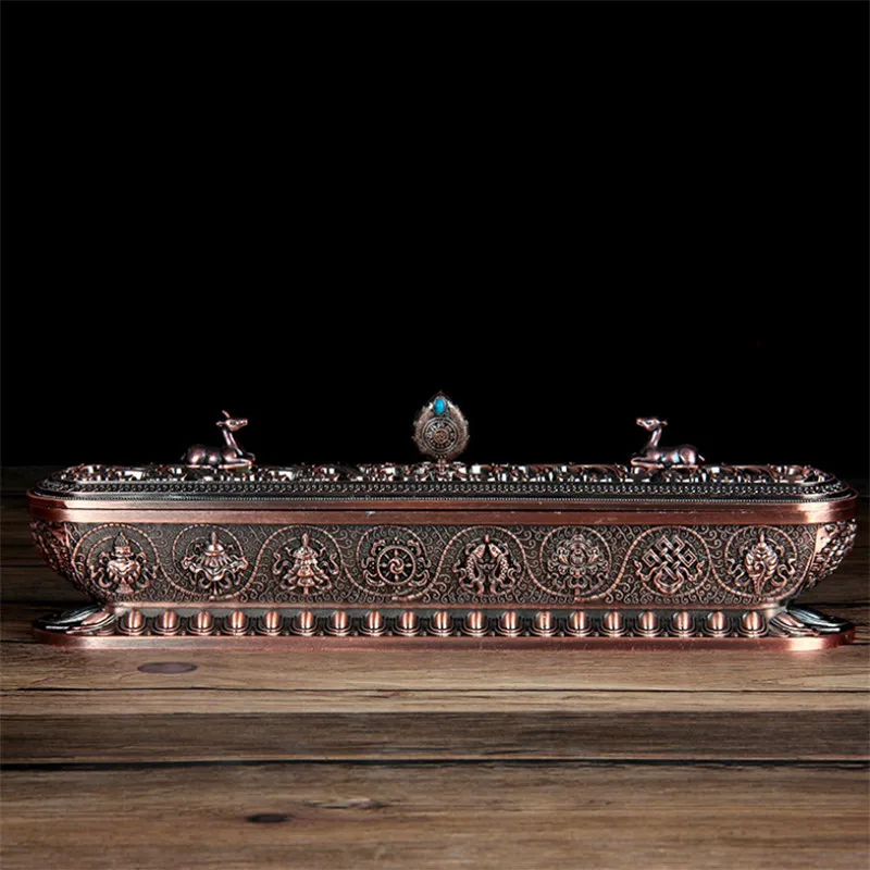 Медный Тибетский ладан горелка античный ручной работы подставка для ароматических палочек дзен буддийский Чайный домик для домашнего офиса украшения ремесла украшения - Цвет: L Red copper