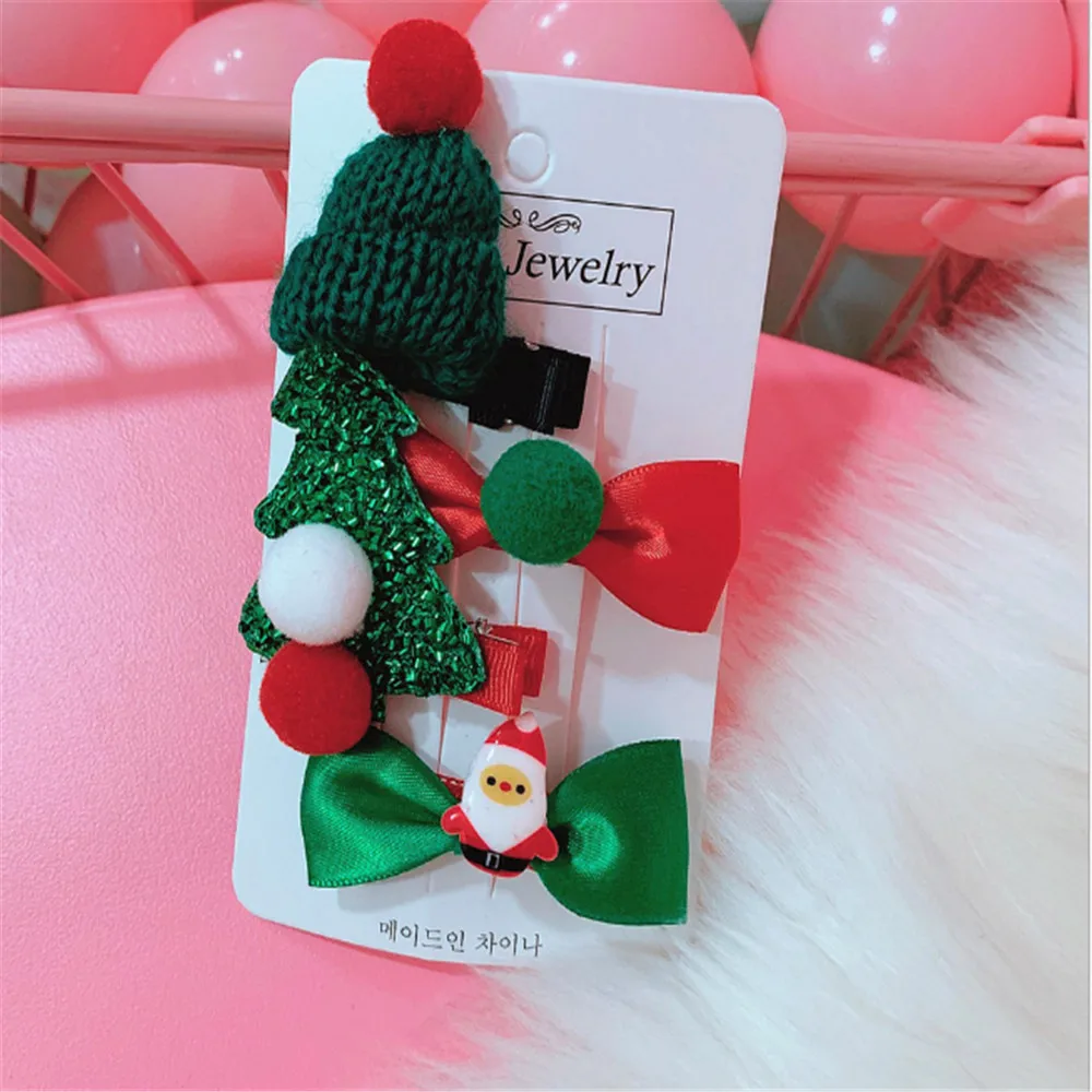 2/4PCS/ Christmas Hair Clip Cute Hair Clip Set Xmas Tree Hat Candy Santa Claus Headwear Hair Accessory Butterfly Hair Clip - Цвет: FJ151-07