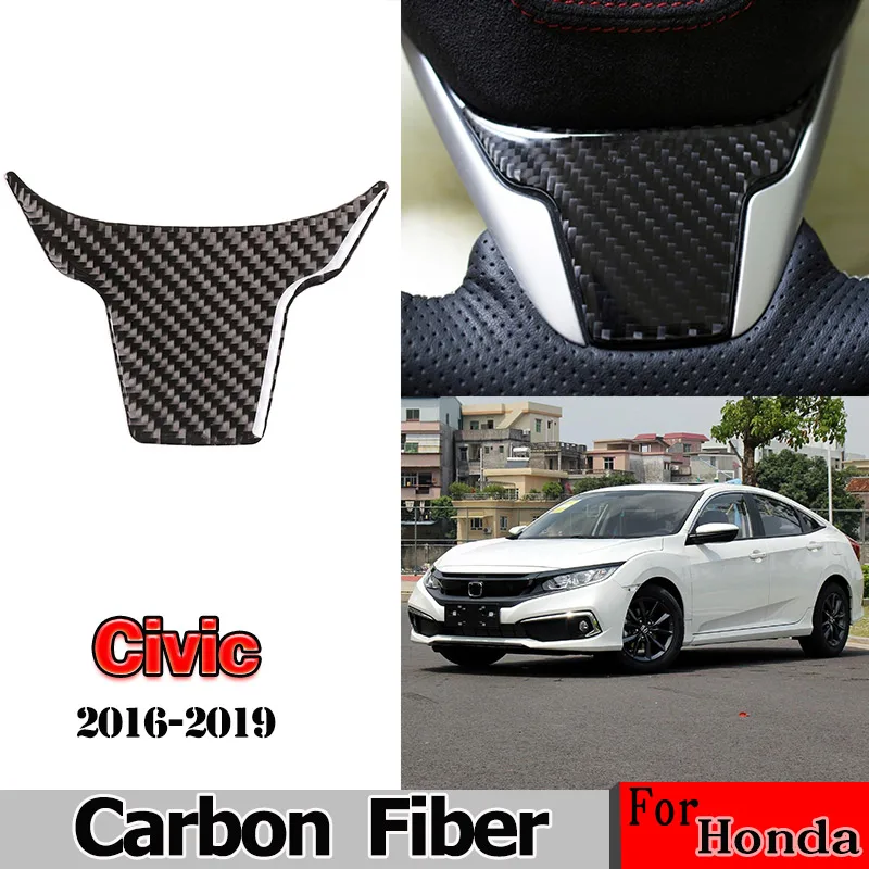 

For Honda Civic (FC/FK) 2016-2019 Real Carbon Fiber 3D Sticker Steering Wheel Trim Cover Panel Interior Car Accessories