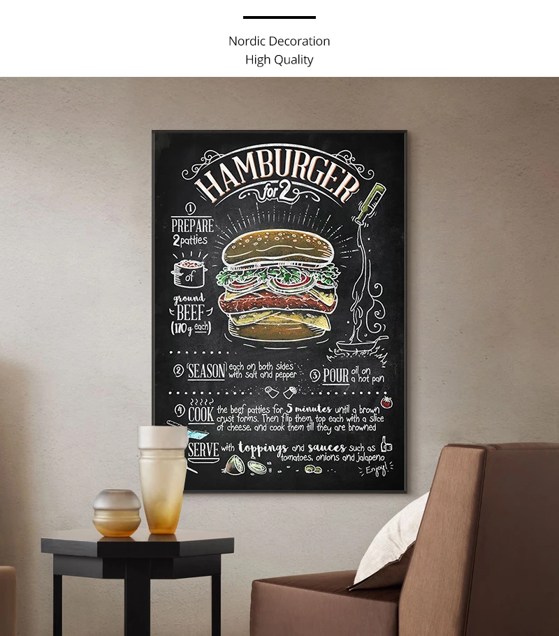 Yummy Hamburger Canvas Poster Art Picture Prints Kitchen Wall Hanging Decor HY2