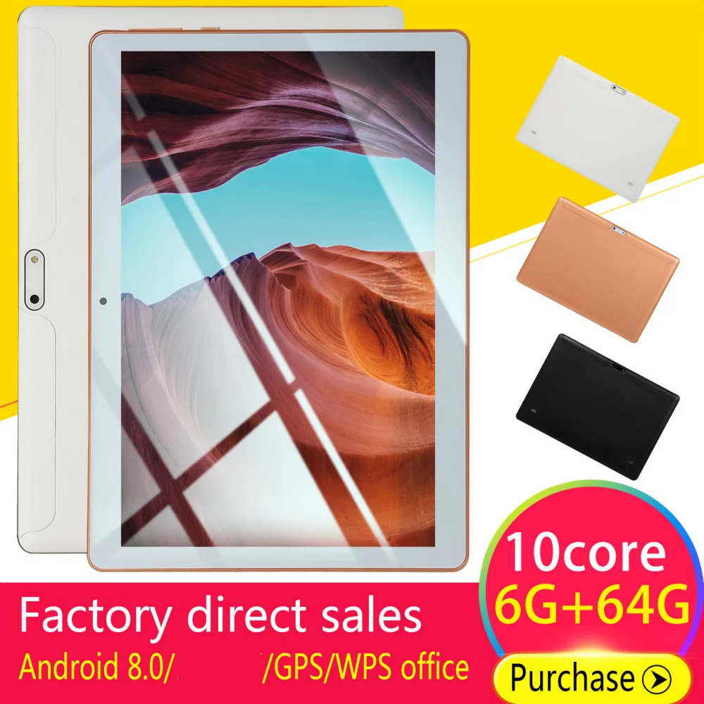 

10 Inch Android 8.0 RAM 6GB ROM 128G Android Tablet with Dual Card Dual Camera 4G call phone Bluetooth WiFi kids tablet