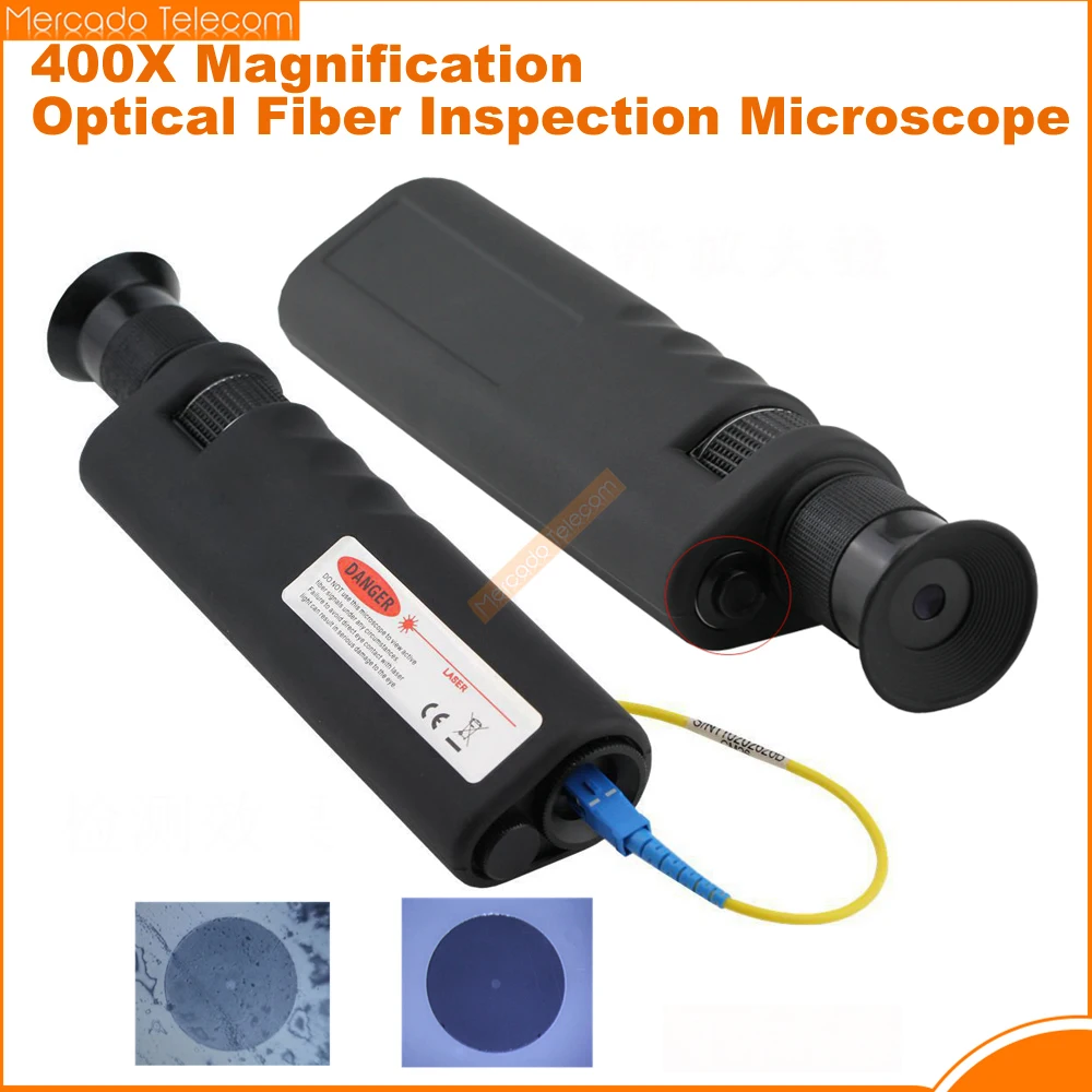 High precise 400X Fiber Optic Inspection Optical Microscope Handheld with 1.25 & 2.5mm Adapters Black Color 