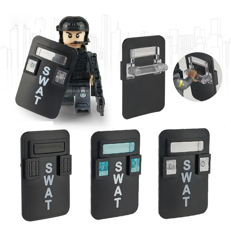 

10pcs/lot swat Policeman Military Shield Building Blocks Mini Special Police Shield Assemble Model War Weapons Accessories Toys