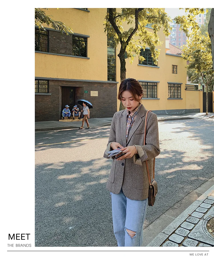 Костюм для фотосессии в елочку, маленький женский костюм, Chic2019, осенняя одежда, стиль, британский стиль, Хепберн, ретро костюм, укороченная куртка Fa