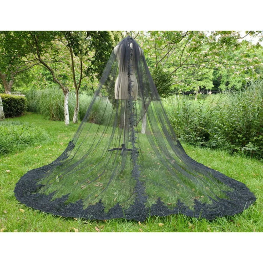 

Высококачественная уникальная широкая фата для невесты, индивидуальная женская королевская свадебная фата, черная свадебная фата, аксессуары ручной работы