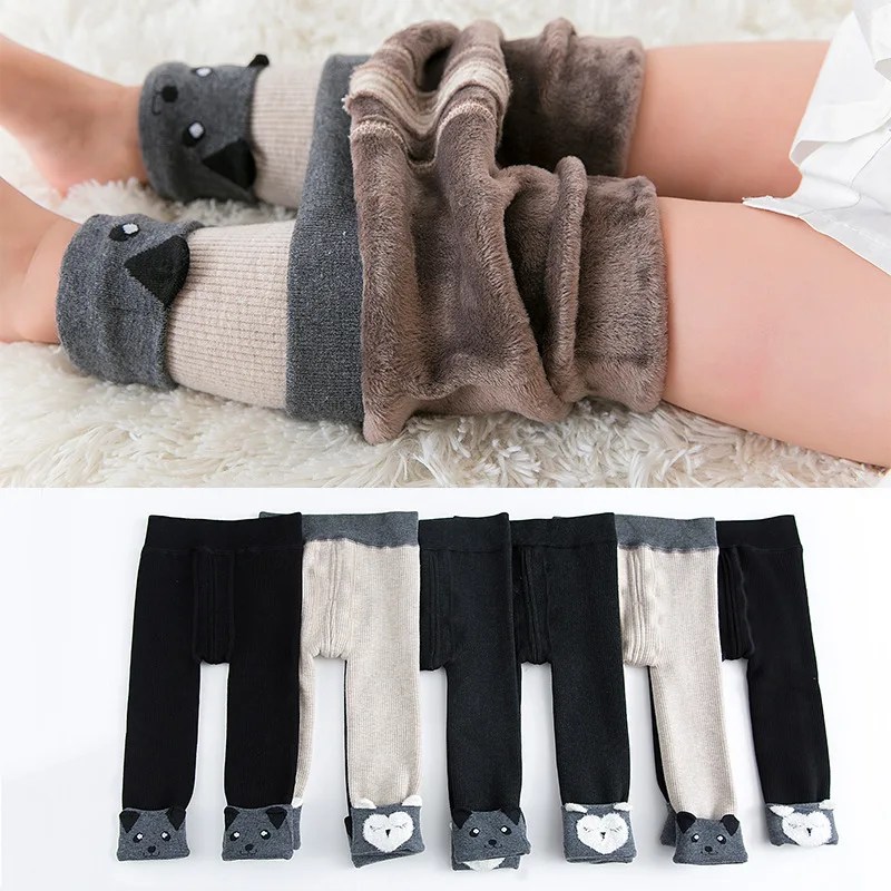 

2019 Autumn Winter Children's Thick Leggings Owl Bear Pants For Kids Girls' Warmth Elastic Trousers With Imitated Mink Fur