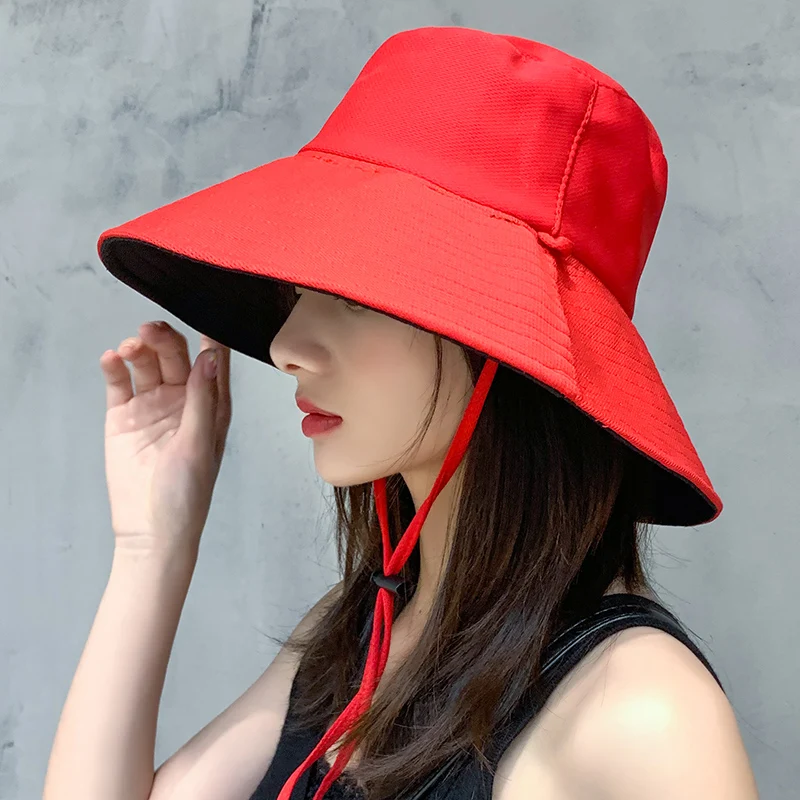 Summer Big Brim Bucket Hats Women Solid Simple Sun Protection Fisherman  Caps Fashion Double-sided Sunbonnet Ins Japanese Style - AliExpress