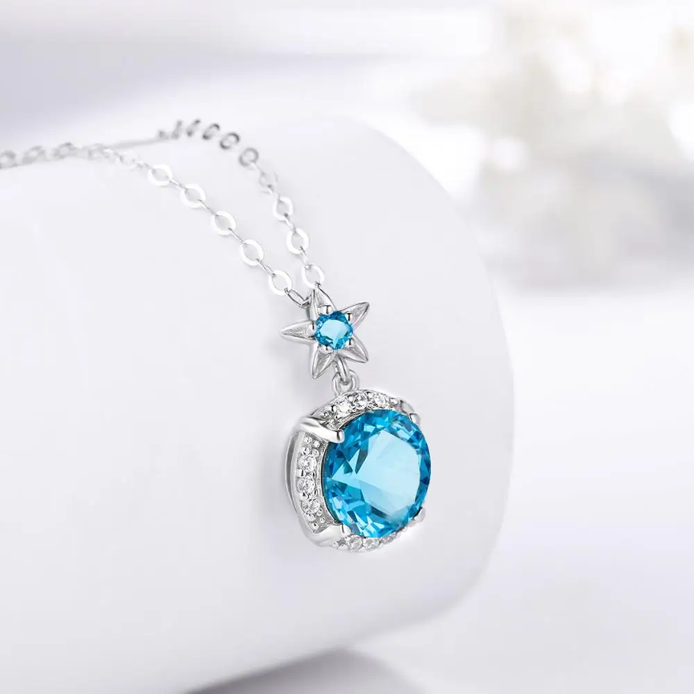

925 silver Pendant For Women Small Cute Silver Pendant Round Flower Blue Topaz Gemstone Inlaid Zircon Party Fashion Jewelry New