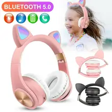 Cute Glowing Wireless Bluetooth Earphone For Kids Gift Music Gaming Headset Folding Stereo Headphones With Noise Canceling Mic