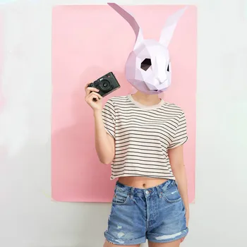 

Halloween Festival Party Decoration Rabbit Headgear Female Cute Mask Full Face Handmade Animal Paper Model Funny Ball Props