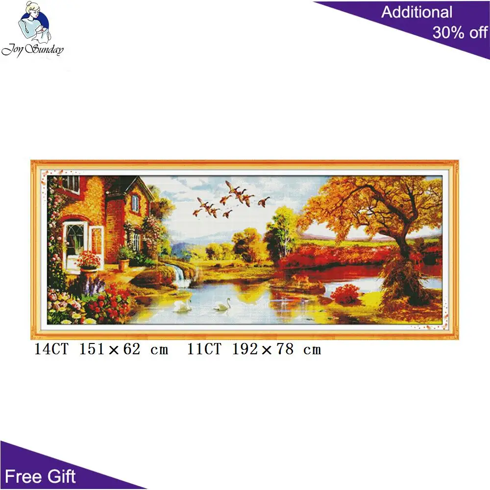 Joy Sunday Autumn Scenery Cross Stitch F356 14CT 11CT Counted and Stamped Home Decor Golden Needlework kits | Дом и сад