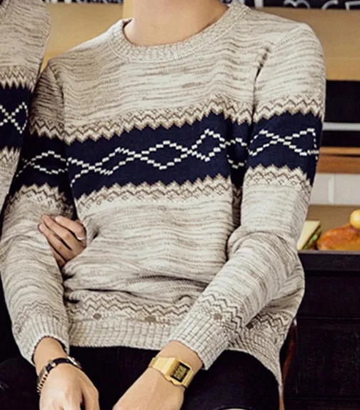 Autumn Winter Basic Wear Pullovers Sweaters For Lovers Female Male Couples Clothes Slim Cute Striped Knitted Couple Sweater