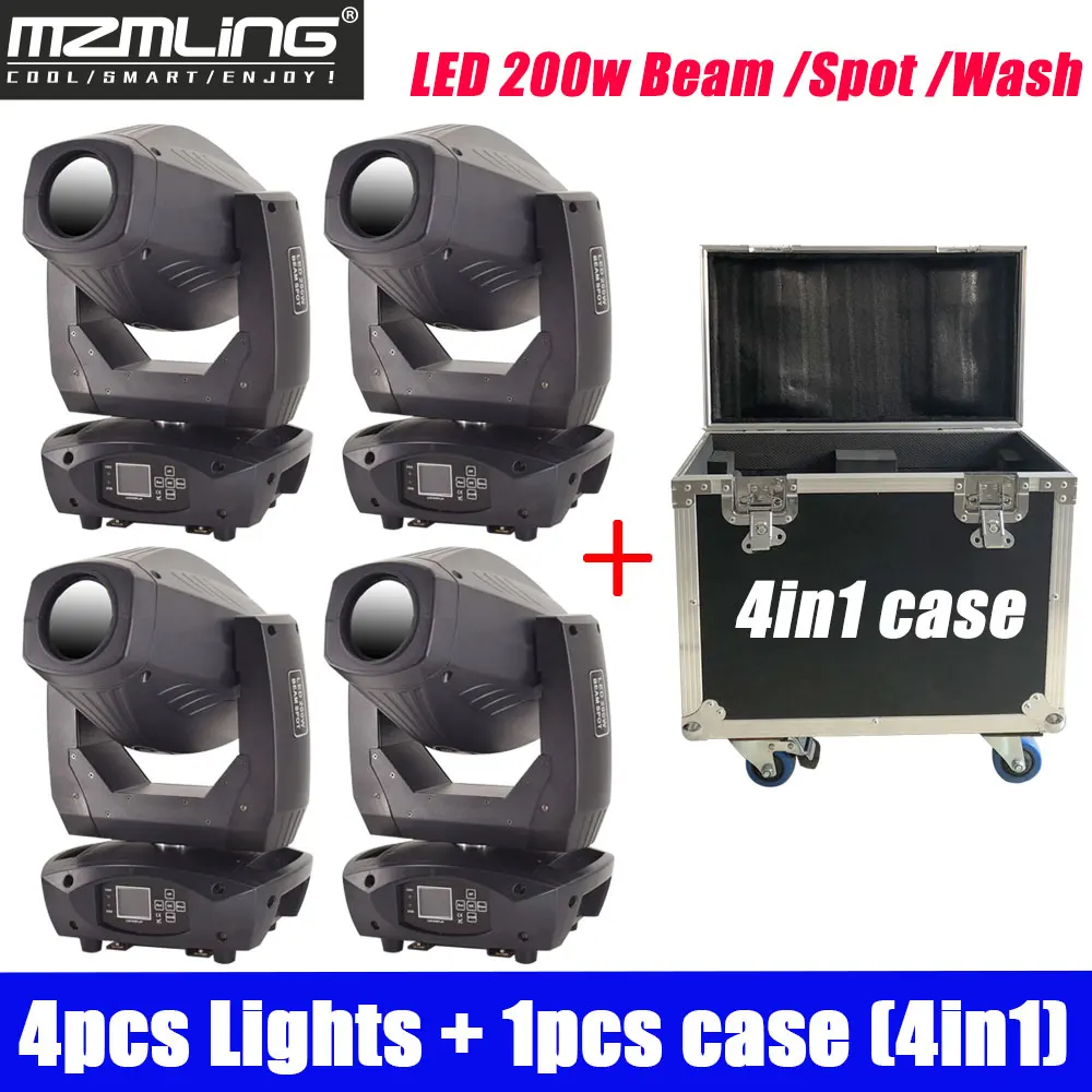 4 шт. + 1 кейс светодиодный 200 Вт Луч прожектор размытого 3in1 свет с зумом DMX512 Moving