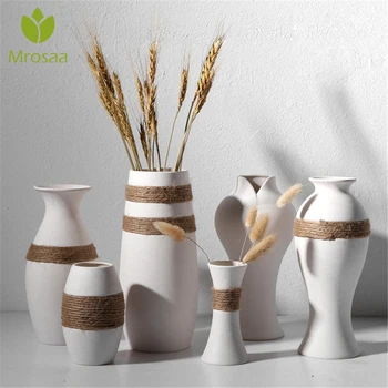 

Hot Nordic Glass Vases Living Room Decoration Ceramic Art Water Hydroponics Flower Hemp Rope Dry Flower Vase DIY Valentine's Day