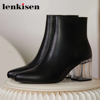 

Lenkisen new cow leather pointed toe crystal high heel Chelsea boots office lady daily wear simple style fashion ankle boots L72