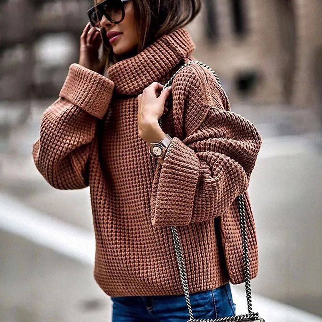 

Women Sweater Pullovers Autumn Winter Thick Needle High Collar Sweater Knitting Mujer Turtleneck Jumper Tops Female Invierno