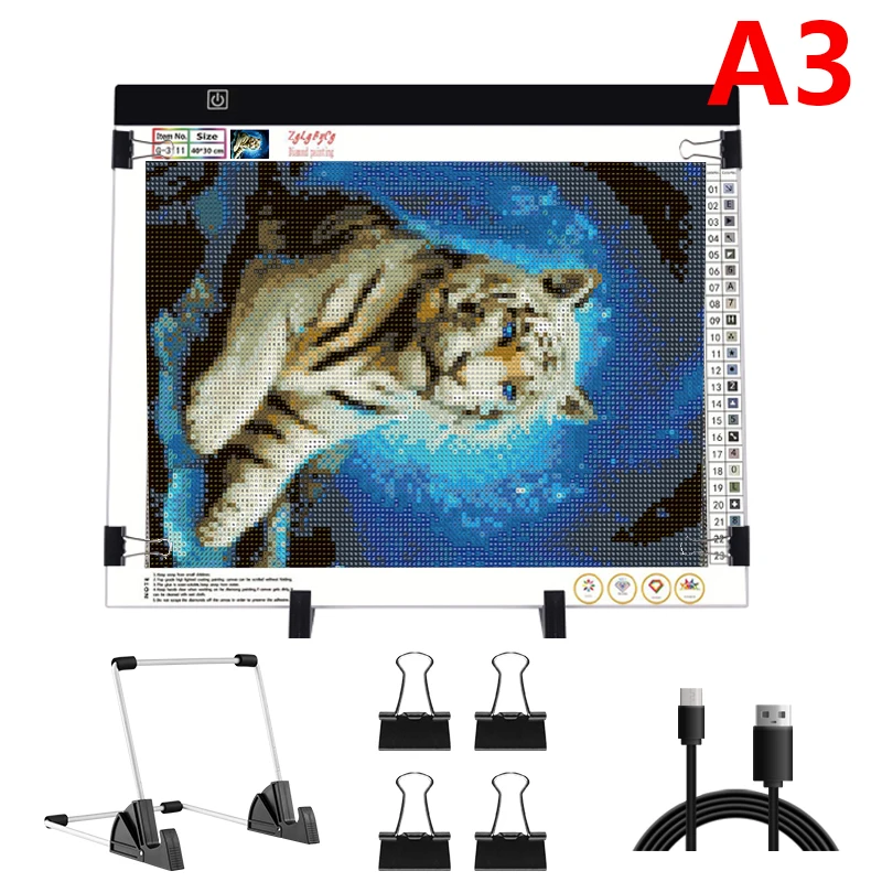 A2/A4/A3 Drawing Tablet Board USB Powered Dimmable LED Light Pad For  Drawing,Tracing,Diamond Painting Accessories Pen Stand Tray