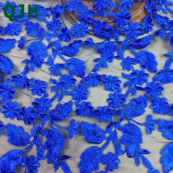 

QJH Royal Blue French African Lace Fabric Transparent Net Tulle Nigerian Tissu Mesh Lace For Wedding Dress