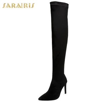 

Sarairis Fashion New Hot Plus Size 46 Sexy Thin High Heels Stretch Boots Woman Shoes Pointed Toe Zipper Shoes Ladies Boots