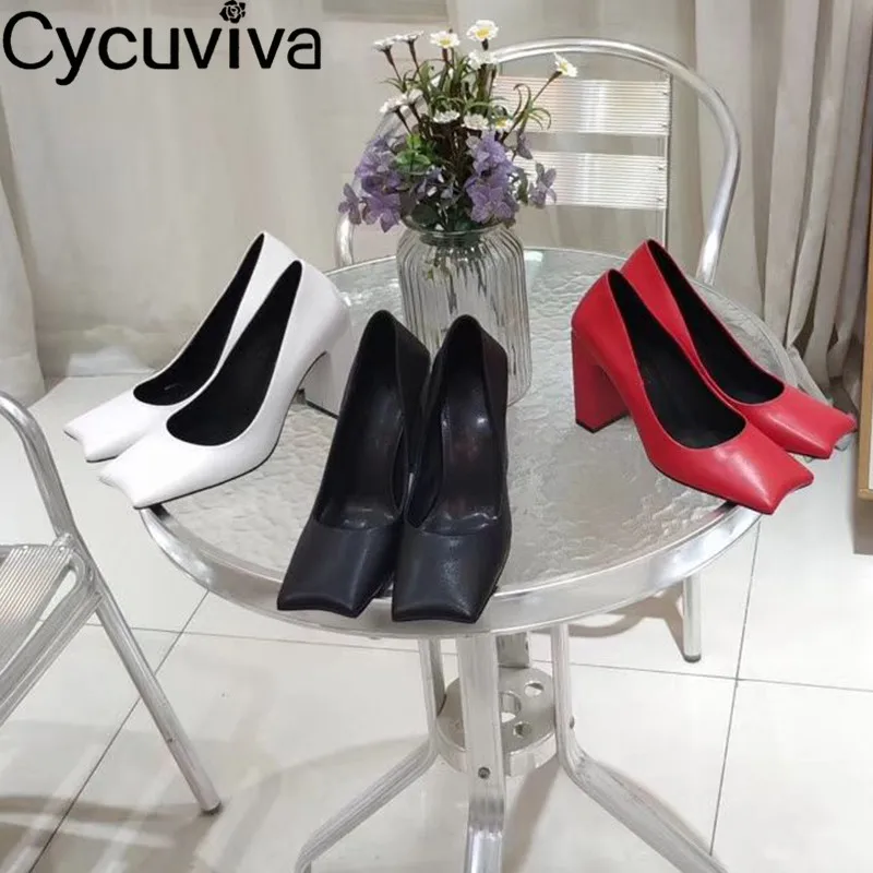 Chic Square Toe Woman Pumps Chunky Sole high Heel Dress Shoes Femma Concise Slip On Party Weeding Shoes Woman