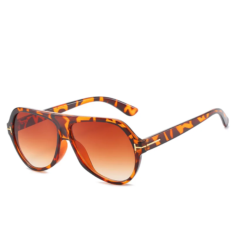 47155 овальные ретро солнцезащитные очки с большой оправой для мужчин и женщин в европейском и американском стиле, Модные Цветные солнцезащитные очки UV400 - Цвет линз: leopard tea