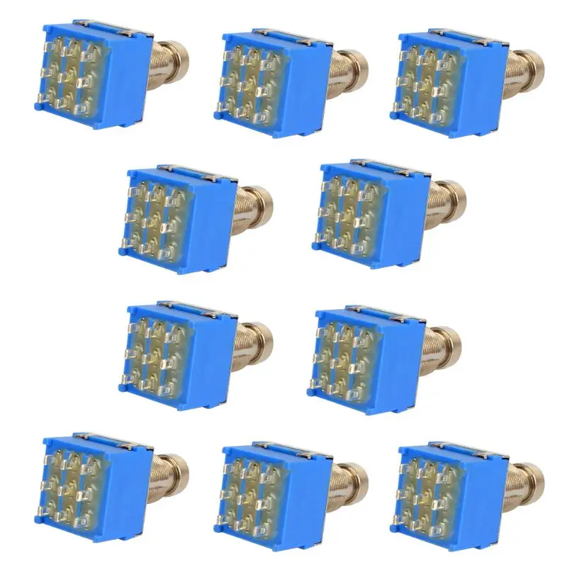 10PCS 3PDT 9-PIN Metal Guitar Effects Stomp Switch Bypass Pedal Box Foot Switch M7DA