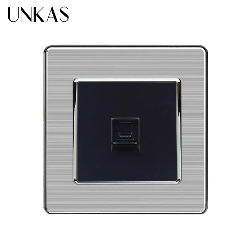 UNKAS 1 Gang RJ45 Интернет-разъем CAT5E нержавеющая сталь матовая панель компьютерная