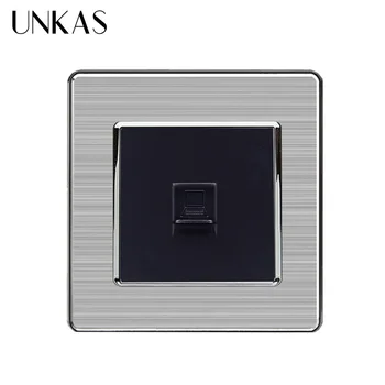 

UNKAS 1 Gang RJ45 Internet Jack CAT5E Connector Stainless Steel Brushed Panel Computer Outlet Wall Data Socket