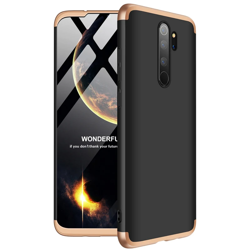 10 шт./партия для Xiaomi Redmi Note8 Pro 360 полная защита чехол для телефона для Redmi Note 8 Pro Чехол 3 в 1 ультра тонкий жесткий чехол из поликарбоната - Цвет: Black and Gold