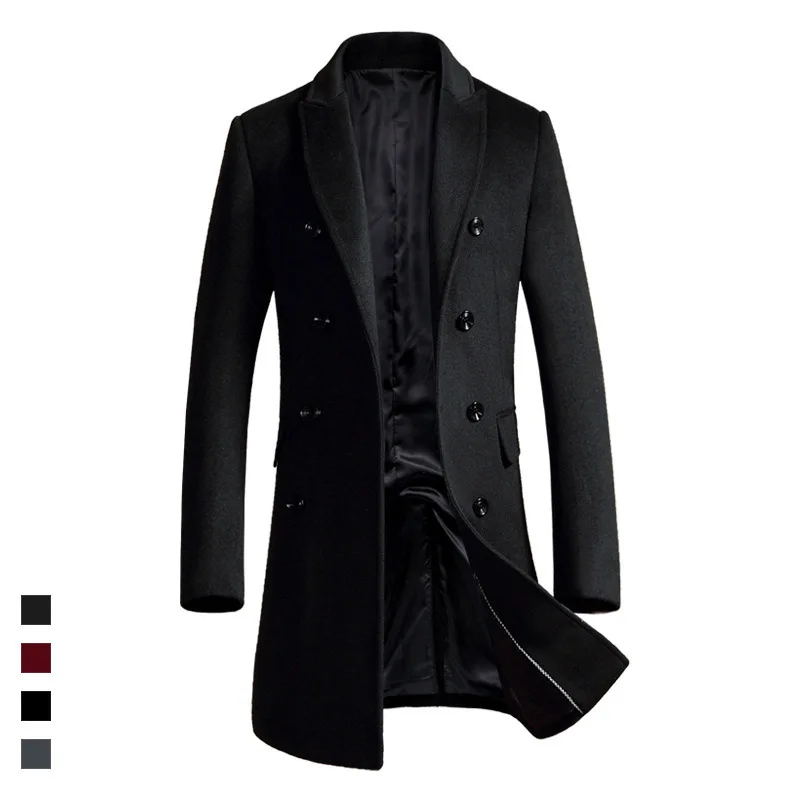 

Long design new style wool coat men turn down collar double breasted woolen trench coats male slim overcoat 2019 autumn winter
