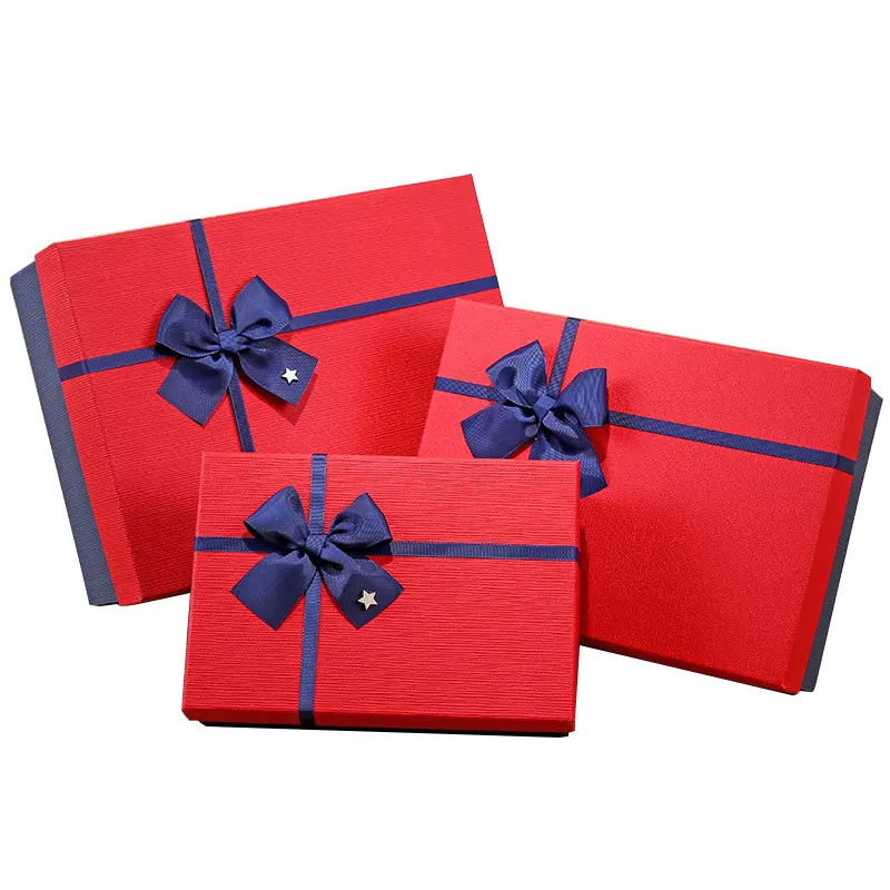 Новая мода Рождество Синий Красный прямоугольная Подарочная коробка коробочка с бантом креативный простой Подарочный картонная коробка Подарочная коробка для косметики вечерние поставки - Цвет: Красный