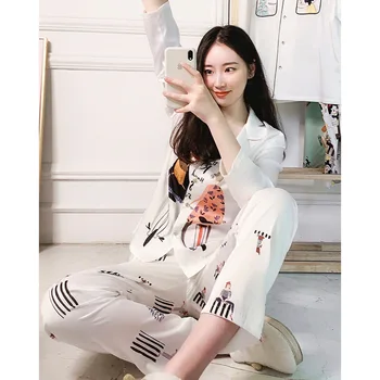 

2020 Women Suit Long sleeve Large Size Pijamas Women Pyjamas Satin Loungewear Women Pajamas Spring Night Clothes Set