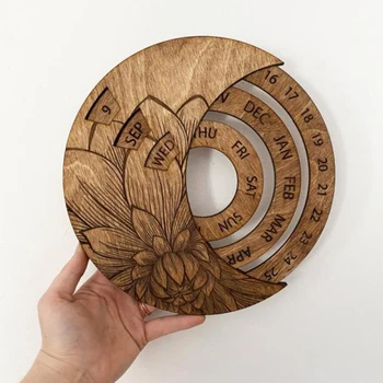 

Calendar Multifunctional Wooden Calendar Round Perpetual Calendar Study Desk Calendar Handicraft Decoration Wooden Crafts KQS8