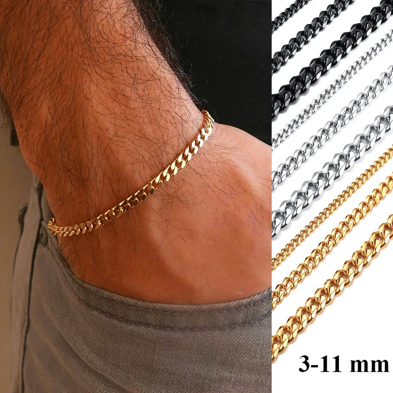 Precio Especial Modyle-pulsera de cadena de eslabones cubanos para hombre y mujer, brazalete básico de 3/5/7/9/11mm de ancho, joyería antialergia, de acero inoxidable aKwjMVDK0zg