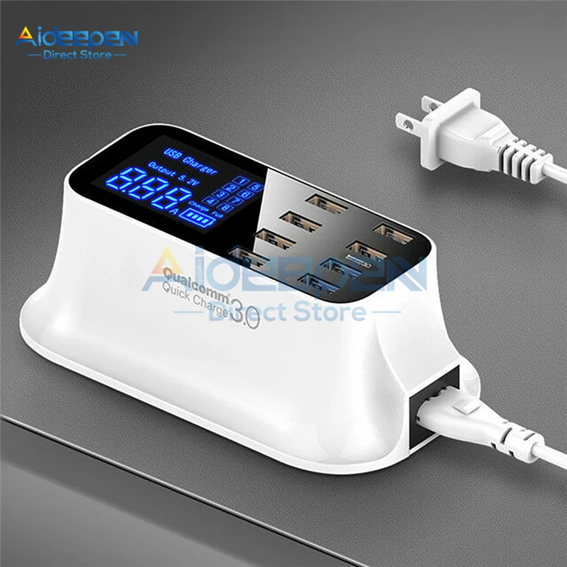 Type C 8 портов USB быстрое зарядное устройство светодиодный дисплей для мобильного телефона USB быстрое зарядное устройство адаптер Великобритания США Разъем для iPhone Xiaomi samsung huawei
