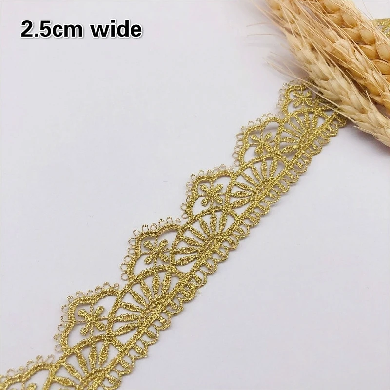 Gold Thread Water Soluble Embroidery Lace Ribbon DIY Handmade Clothing Skirt Cheongsam Hat Head Flower Decoration
