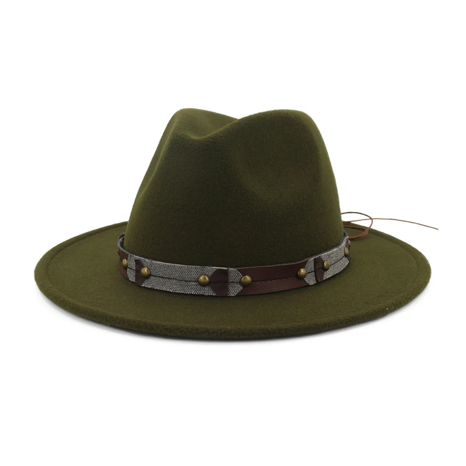 army green fedoras BUTTERMERE, фетровые шляпы с большими полями, женские, синие, твидовые, фетровые шляпы, женские, одноцветные, на каждый день, шапки со свининой, для осени и зимы, женские, джазовые шапки - Цвет: army green fedoras