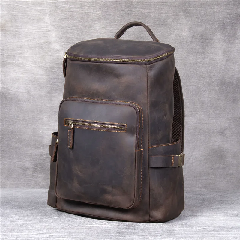 PNDME, Ретро стиль, crazy horse, Воловья кожа, мужской рюкзак, натуральная кожа, для путешествий, большая емкость, походный рюкзак, ведро для ноутбука, книжные сумки - Цвет: Coffee