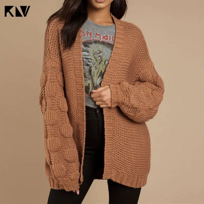 

2019 Autumn Women Twist Cardigan Knitted Oversized Open Front Jumper Coat Sweater Ladies Solid Brown Loose Свитер A0NF
