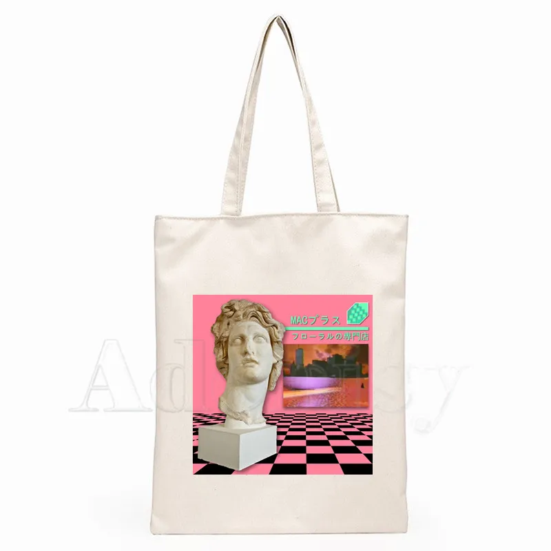 

Vaporwave Retro Anime Aesthetic Japanese Canvas Shoulder Bag Female Harajuku Large-capacity Eco Environmental Shopper Bag