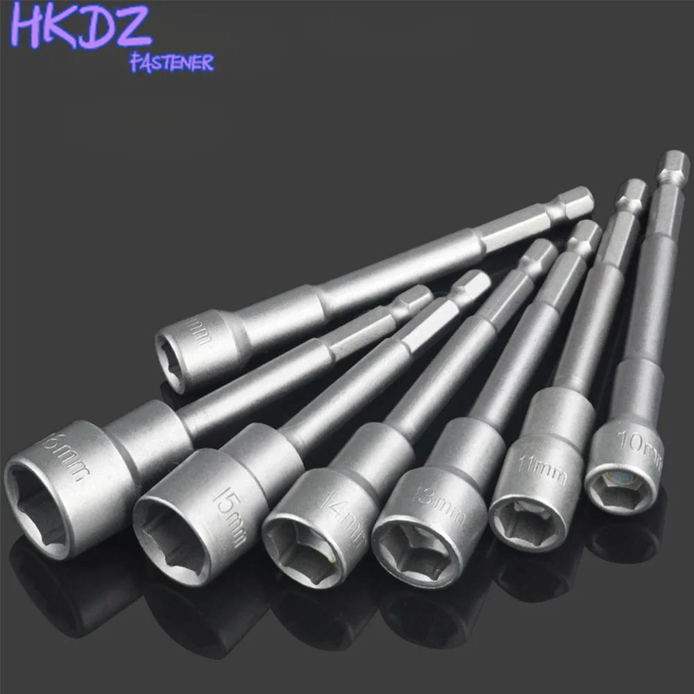 1Pcs 1/4" Hex Shank Power Nut Driver Drill Bit Metric Socket Wrench Screw 6-19mm Magnetic Nut Driver Set Socket Adapter 5