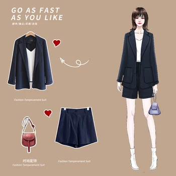

Women 2 Pcs Outfits Blazers Suit + Shorts 2020 Spring Summer New Plus Size XL-5XL Office Lady Two Piece Suit Conjunto Feminino