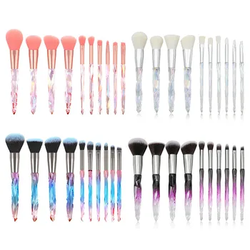 

10Pcs Crystal Makeup Brush Set Foundation Powder Blending Shadow Bend Eye Liner Base Cosmetic Brushes Maquiagem Diamond Handle