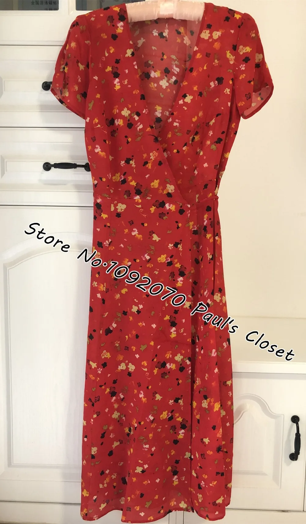 red wrap dress floral