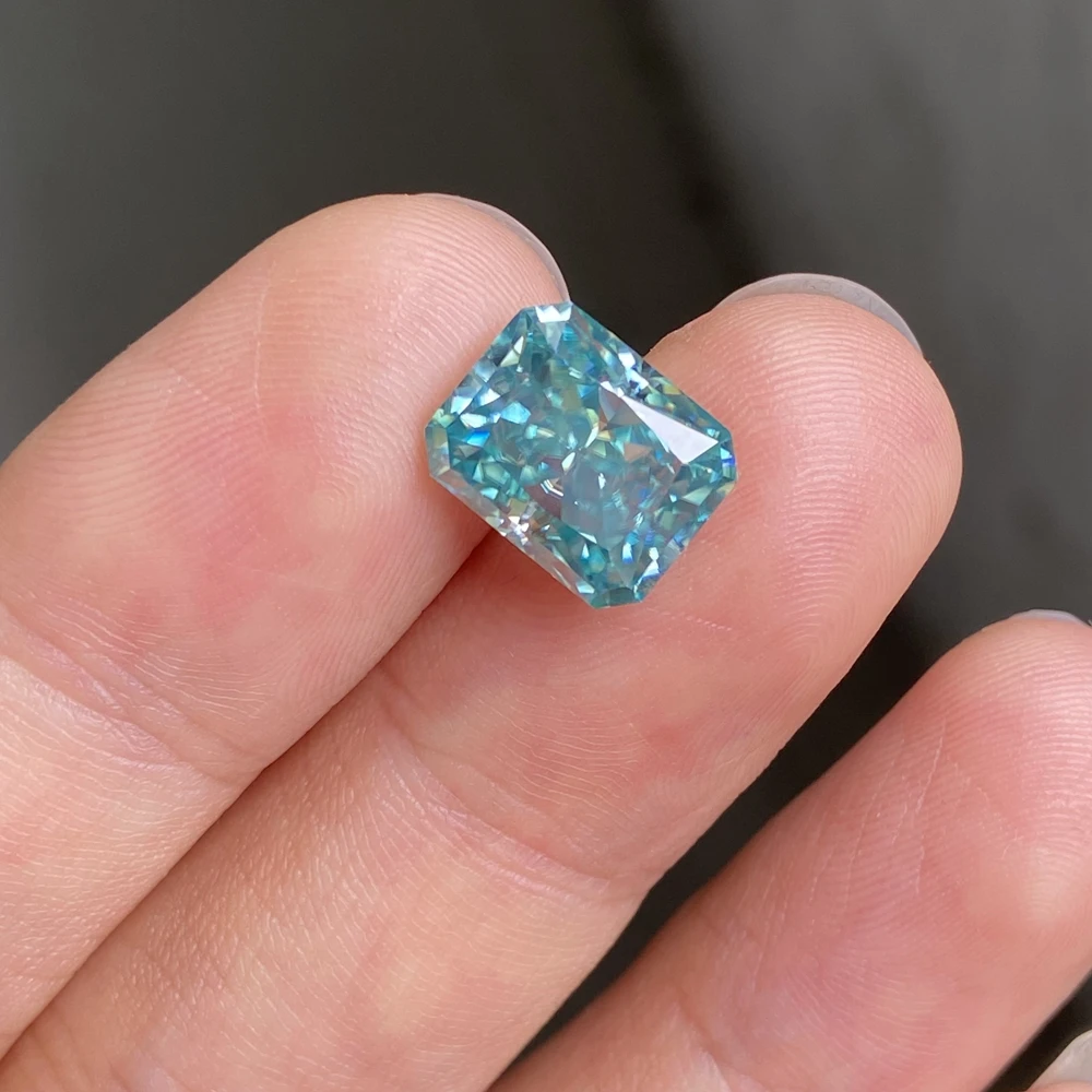 Meisidian 8x10mm 4 Karat Radiant Iced Crushed Cut Paraiba Color Moissanite Diamond  Loose Gemstone