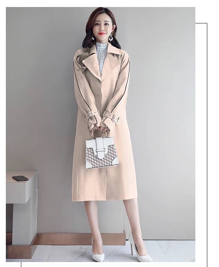 Осенне-зимний женский свободный Тренч, модное пальто с поясом, многоцветная, большие размеры корейский стиль, элегантная винтажная Длинная ветровка