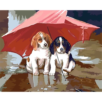 

Two dogs Theme DIY Oil Painting Paint by Numbers with 4050 Colorful Canvas and inner frame for kill time and bored